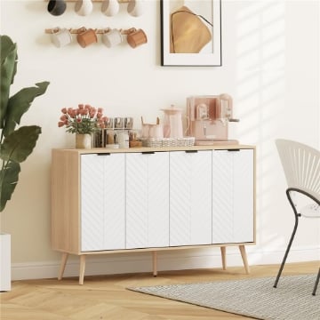 MOBILE CONTENITORE CON 2 ARMADIETTI A RIPIANI REGOLABILI, IN LEGNO DI PINO, 120X35X77.4 CM, COLOR LEGNO E BIANCO