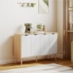MOBILE CONTENITORE CON 2 ARMADIETTI A RIPIANI REGOLABILI, IN LEGNO DI PINO, 120X35X77.4 CM, COLOR LEGNO E BIANCO
