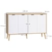 MOBILE CONTENITORE CON 2 ARMADIETTI A RIPIANI REGOLABILI, IN LEGNO DI PINO, 120X35X77.4 CM, COLOR LEGNO E BIANCO