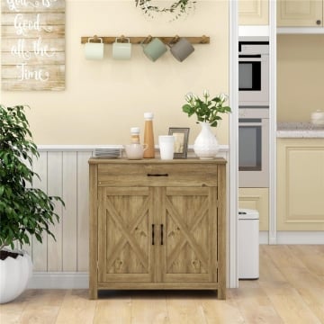Credenza Cucina Country con Armadietto a 2 Ante e Cassetto, 80x39.7x80cm, Color Legno