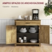 Credenza Cucina Country con Armadietto a 2 Ante e Cassetto, 80x39.7x80cm, Color Legno