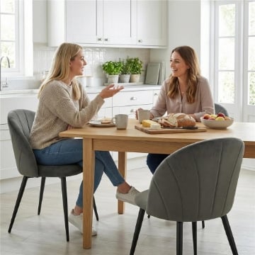 SET 2 SEDIE DA PRANZO IMBOTTITE CON SCHIENALE A CONCHIGLIA IN VELLUTO, 52X55X79 CM, GRIGIO