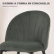SET 2 SEDIE DA PRANZO IMBOTTITE CON SCHIENALE A CONCHIGLIA IN VELLUTO, 52X55X79 CM, GRIGIO