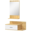 Set da Ingresso con Specchio con Mensola e Mobiletto a Parete con Cassetto e 2 Ripiani Aperti, in Legno e Vetro