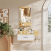 Set da Ingresso con Specchio con Mensola e Mobiletto a Parete con Cassetto e 2 Ripiani Aperti, in Legno e Vetro
