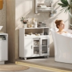 Mobile per Bagno a Rotelle in Legno con Spazio Aperto, Ripiani Regolabili e Ante in Vetro, 71x20x70 cm, Bianco