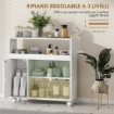 Mobile per Bagno a Rotelle in Legno con Spazio Aperto, Ripiani Regolabili e Ante in Vetro, 71x20x70 cm, Bianco
