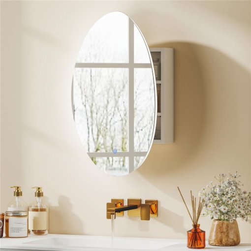 ARMADIETTO BAGNO LED, ANTI-APPANNAMENTO, ILLUMINAZIONE DIMMERABILE 3 COLORI, BIANCO, DA PARETE