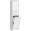 Mobile Bagno con Cesto per Biancheria Pieghevole, Armadietto e 2 Cassetti, in Legno, 45x30x171 cm, Bianco
