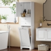 Mobile Bagno con Cesto per Biancheria Pieghevole, Armadietto e 2 Cassetti, in Legno, 45x30x171 cm, Bianco