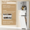 Mobile Bagno con Cesto per Biancheria Pieghevole, Armadietto e 2 Cassetti, in Legno, 45x30x171 cm, Bianco