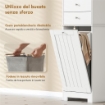 Mobile Bagno con Cesto per Biancheria Pieghevole, Armadietto e 2 Cassetti, in Legno, 45x30x171 cm, Bianco