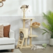 TORRE PER GATTI CON CASETTA, TRESPOLO, PIATTAFORME E 4 TOPOLINI APPESI, 60X35X134 CM, BEIGE