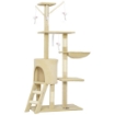 TORRE PER GATTI CON CASETTA, TRESPOLO, PIATTAFORME E 4 TOPOLINI APPESI, 60X35X134 CM, BEIGE