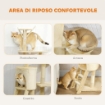 TORRE PER GATTI CON CASETTA, TRESPOLO, PIATTAFORME E 4 TOPOLINI APPESI, 60X35X134 CM, BEIGE