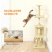 TORRE PER GATTI CON CASETTA, TRESPOLO, PIATTAFORME E 4 TOPOLINI APPESI, 60X35X134 CM, BEIGE