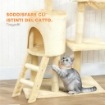 TORRE PER GATTI CON CASETTA, TRESPOLO, PIATTAFORME E 4 TOPOLINI APPESI, 60X35X134 CM, BEIGE