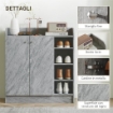 SCARPIERA MODERNA IN LEGNO CON 4 RIPIANI APERTI E ARMADIETTO PER 12 PAIA,, 83X30X90 CM, GRIGIO CEMENTO