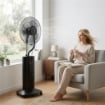 Ventilatore a Piantana 3 in 1 Oscillante con Nebulizzatore d'Acqua, Telecomando e Timer 9h, 45x38x130 cm, Nero