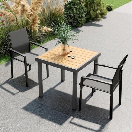 SET 2 SEDIE DA GIARDINO IMPILABILI CON SEDUTA TRASPIRANTE, IN ALLUMINIO E TEXTILENE, 56X58X89 CM, GRIGIO CARBONE