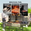 BARBECUE A CARBONE E GAS CON 3 BRUCIATORI E COPERCHIO, TERMOMETRO, RUOTE E RIPIANI, NERO