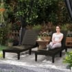 SET 2 LETTINI PRENDISOLE CON SCHIENALE REGOLABILE SU 4 POSIZIONI EFFETTO RATTAN A DOGHE, NERO
