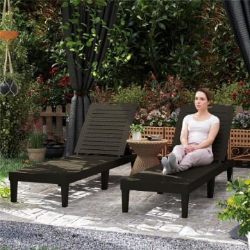SET 2 LETTINI PRENDISOLE CON SCHIENALE REGOLABILE SU 4 POSIZIONI EFFETTO RATTAN A DOGHE, NERO