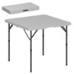 Tavolo da Campeggio Pieghevole e Regolabile su 2 Altezze, in HDPE e Metallo, 86x86x74 cm, Bianco