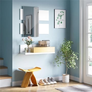 SET MOBILI DA INGRESSO CON SPECCHIO 40X70CM E CASSETTO IN LEGNO FISSAGGIO A MURO