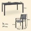SET DA GIARDINO 7 PEZZI IN ACCIAIO CON TAVOLO RETTANGOLARE E 6 SEDIE IMPILABILI TRASPIRANTI, GRIGIO E NERO