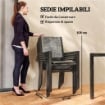 SET DA GIARDINO 7 PEZZI IN ACCIAIO CON TAVOLO RETTANGOLARE E 6 SEDIE IMPILABILI TRASPIRANTI, GRIGIO E NERO