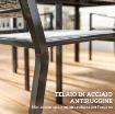 SET DA GIARDINO 7 PEZZI IN ACCIAIO CON TAVOLO RETTANGOLARE E 6 SEDIE IMPILABILI TRASPIRANTI, GRIGIO E NERO