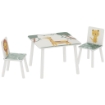 SET ARREDO CAMERETTA CON TAVOLO E 2 SEDIE PER BAMBINI DA 3-8 ANNI CON FANTASIA CON ANIMALI, VERDE