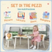 SET ARREDO CAMERETTA CON TAVOLO E 2 SEDIE PER BAMBINI DA 3-8 ANNI CON FANTASIA CON ANIMALI, VERDE