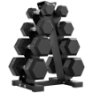 SET MANUBRI DA PALESTRA ESAGONALI CON SUPPORTO E IMPUGNATURA ANTISCIVOLO, 2X2KG, 2X5KG, 2X8KG, 2X10KG, NERO