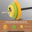 SET BILANCIERE E DISCHI DA 20 KG TOTALI ANTISCIVOLO CON 6 PESI E 2 CLIP DI FISSAGGIO, Ï28X130 CM, MULTICOLORE