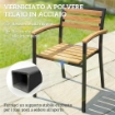 Set di 2 Sedie Impilabili da Esterno in Legno e Acciaio, Colore Legno Naturale