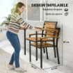 Set di 2 Sedie Impilabili da Esterno in Legno e Acciaio, Colore Legno Naturale