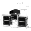 CUCINA DA CAMPEGGIO PIEGHEVOLE A 3 PIANI CON 5 RIPIANI INTERNI E 4 GANCI, 172X48X119 CM, NERO