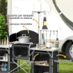 CUCINA DA CAMPEGGIO PIEGHEVOLE A 3 PIANI CON 5 RIPIANI INTERNI E 4 GANCI, 172X48X119 CM, NERO