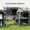 CUCINA DA CAMPEGGIO PIEGHEVOLE A 3 PIANI CON 5 RIPIANI INTERNI E 4 GANCI, 172X48X119 CM, NERO