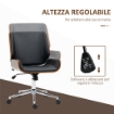 SEDIA DA UFFICIO VINTAGE IMBOTTITA, IN FINTA PELLE, LEGNO E ACCIAIO, 53X60X86-96 CM, NERO E MARRONE SCURO
