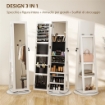 SPECCHIO PORTAGIOIE 3 IN 1 GIREVOLE A 360¦, RIPIANI POSTERIORI E ANTA CON CHIAVE, 55X55X161 CM, BIANCO