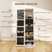 SPECCHIO PORTAGIOIE 3 IN 1 GIREVOLE A 360¦, RIPIANI POSTERIORI E ANTA CON CHIAVE, 55X55X161 CM, BIANCO