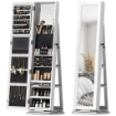 SPECCHIO PORTAGIOIE 3 IN 1 GIREVOLE A 360¦, RIPIANI POSTERIORI E ANTA CON CHIAVE, 55X55X161 CM, BIANCO