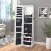 SPECCHIO PORTAGIOIE A LED CON 4 SCAFFALI E SPAZI PORTAOGGETTI, IN LEGNO E VETRO, 15X15X61.75 CM, BIANCO
