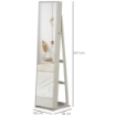SPECCHIO PORTAGIOIE A LED CON 4 SCAFFALI E SPAZI PORTAOGGETTI, IN LEGNO E VETRO, 15X15X61.75 CM, BIANCO