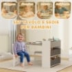 SET TAVOLO E SEDIE PER BAMBINI CON 2 SEDIE E TAVOLINO CONTENITORE, IN LEGNO E TESSUTO NON TESSUTO, GRIGIO E BIANCO
