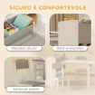SET TAVOLO E SEDIE PER BAMBINI CON 2 SEDIE E TAVOLINO CONTENITORE, IN LEGNO E TESSUTO NON TESSUTO, GRIGIO E BIANCO