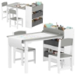 SET TAVOLO E SEDIE PER BAMBINI CON 2 SEDIE E TAVOLINO CONTENITORE, IN LEGNO E TESSUTO NON TESSUTO, GRIGIO E BIANCO